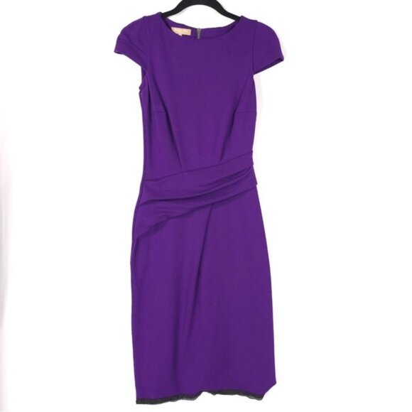 MICHAEL‎ KORS ITALY MADE Fitted Short Sleeve Dress Faux Wrap Waist Sheath Size 2 - Picture 1 of 12